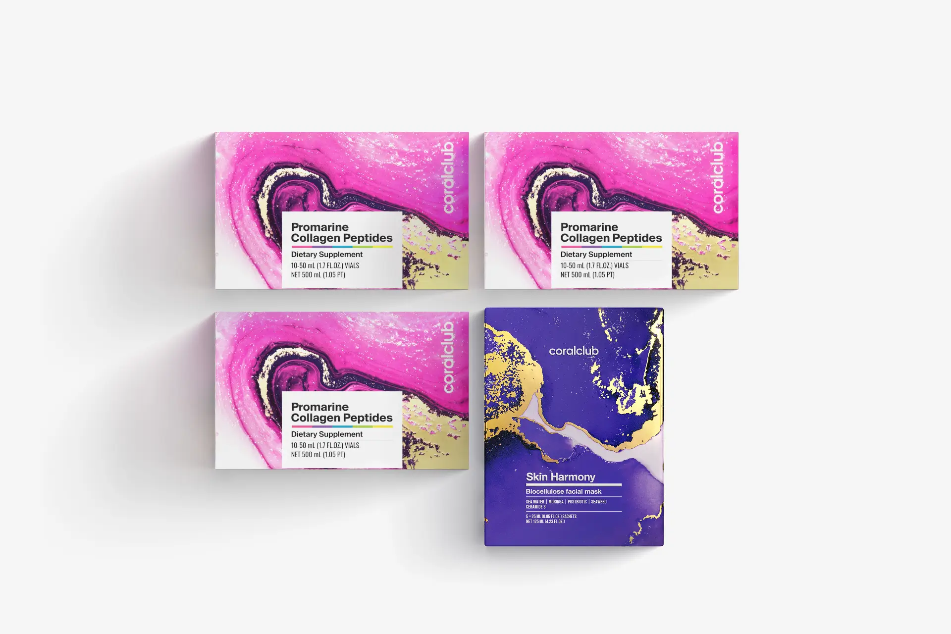 Rinkinys Promarine Collagen Peptides (1 mėnesio kursas) + Skin Harmony Biocellulose Facial Mask (5 maišeliai)